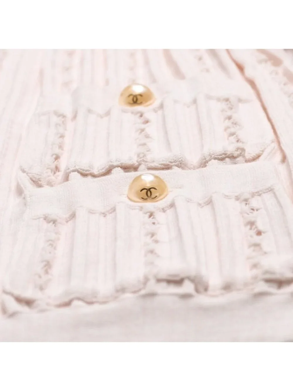 Chanel Cardigan Pearl Button CC Logo Cotton Rayon Polyester Pink